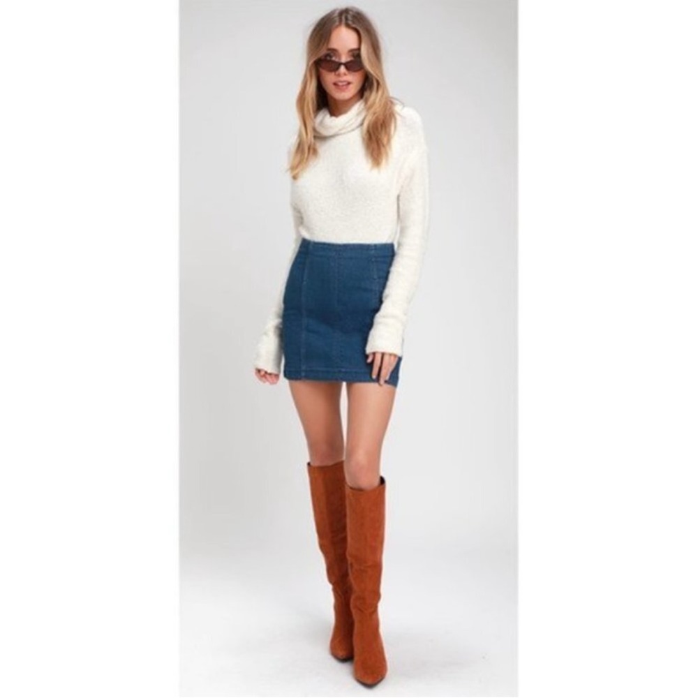 Free People We The Free Modern Femme Denim Stretch Mini Skirt Nautilus Blue 8